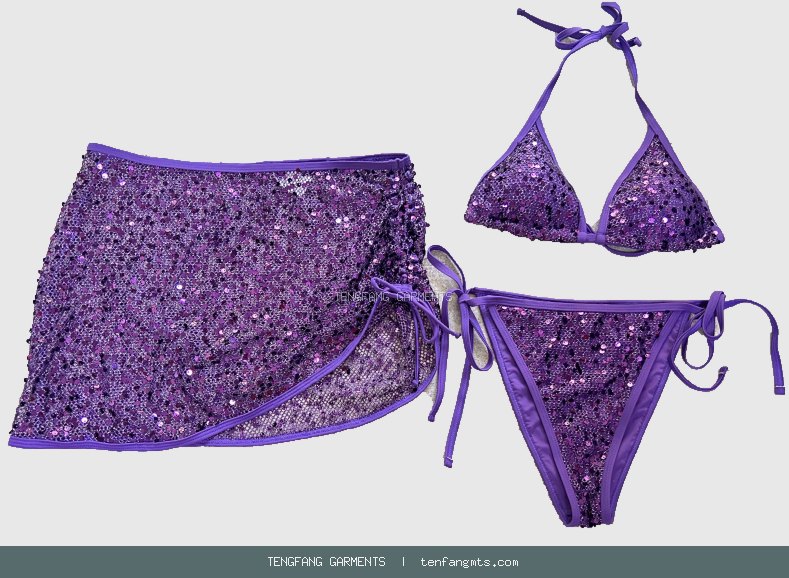 Purple sequin swimwear set